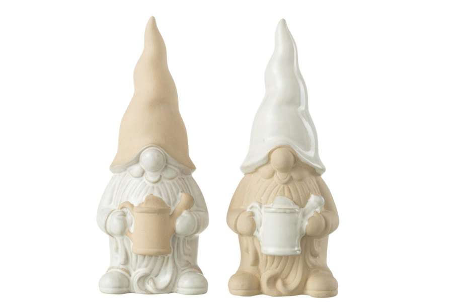 GNOME WATERING CAN PORCELAIN WHITE/BEIGE LARGE ASSORTMENT OF 2