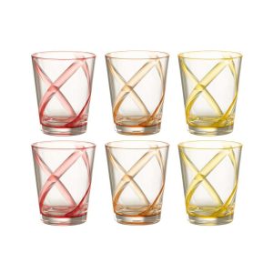 BOX OF 6 PIECES DRINK GLASS LINES PLASTIC MIX