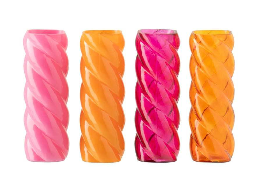 VASE GLASS ORANGE/PINK LARGE ASSORTMENT OF 4