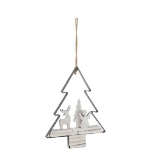 HANGER CHRISTMAS TREE+FIGURES WOOD/METAL WHITE