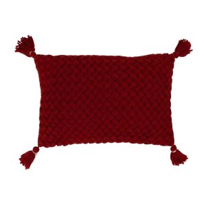 CUSHION KNITTED TASSEL ACRYL RED