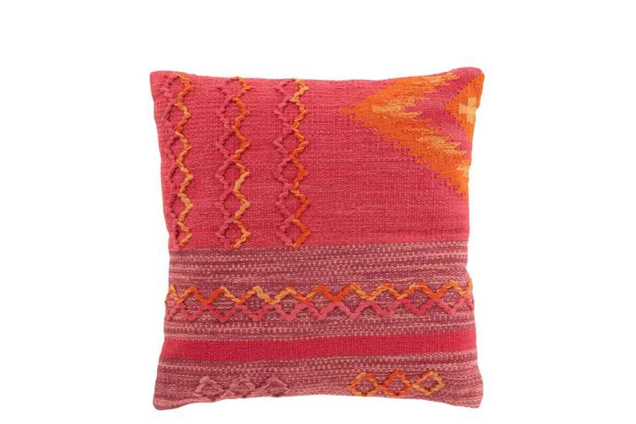 CUSHION HAPPY ETHNIC BRAIDED SQUARE COTTON PINK / PURPLE