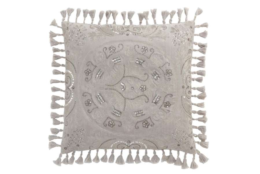 CUSHION MOROCCAN WITH TASSELS VELVET GREY