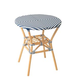 DINING TABLE GEO ROUND RATTAN BLUE/WHITE