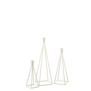 SET OF 3 CANDLE HOLDER METAL WHITE