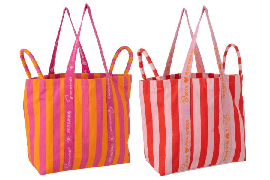 BEACH BAG SUMMER/BISOUS STRIPED COTTON MULTI ASSORTMENT OF 2
