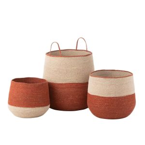 SET OF 3 BASKET SEAGRASS NATURAL/TERRACOTTA