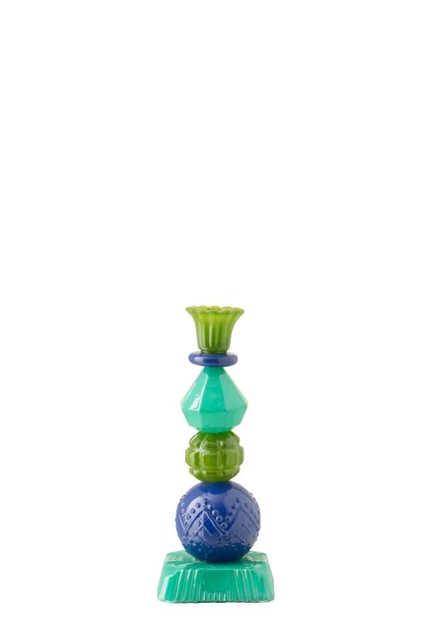 CANDLE HOLDER GLASS AZURE BLUE/BLUE SMALL