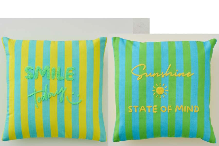 CUSHION SUNSHINE/SMILE STRIPED COTTON MULTI ASSORTMENT OF 2