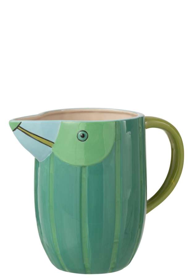WATERING CAN BIRD CERAMIC GREEN/BLUE LARGE