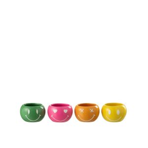 FLOWERPOT SMILEY PORCELAIN MIX SMALL ASSORTMENT OF 4