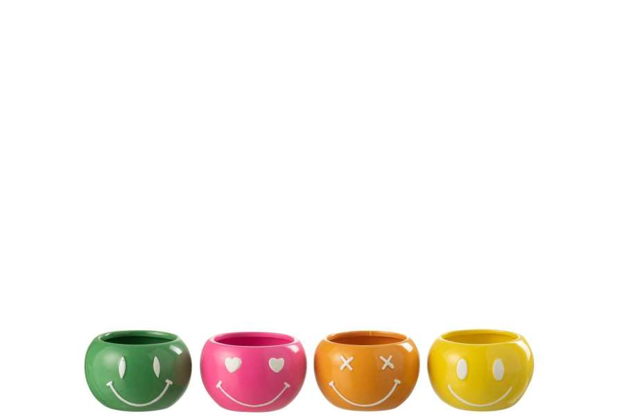 FLOWERPOT SMILEY PORCELAIN MIX SMALL ASSORTMENT OF 4