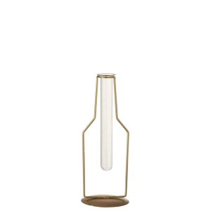 VASE 1 TUBE BOTTLE METAL/GLASS GOLD SMALL