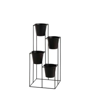 RACK FLOWERPOT HOLDER 4 POTS METAL BLACK SMALL