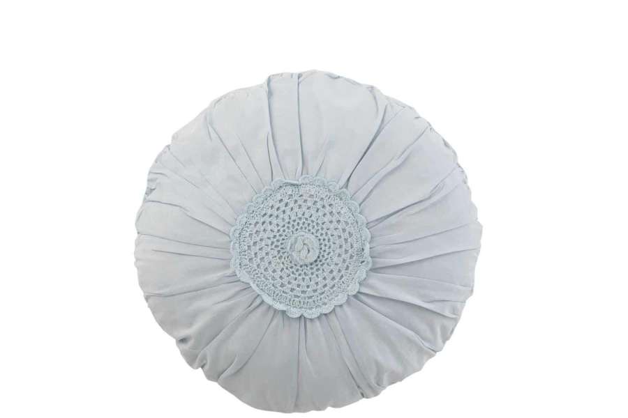 CUSHION ROUND LACE COTTON BLUE