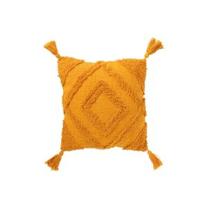 CUSHION TUFTED PATTERN+TASSELS COTTON OCHRE