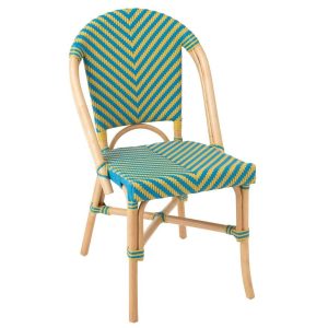 DINING CHAIR GEO RATTAN YELLOW/AZURE BLUE