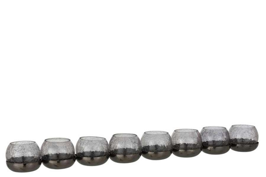 TEALIGHT HOLDER 8 BALL CRAQUELURE GLASS/STAINLESS STEEL BLACK
