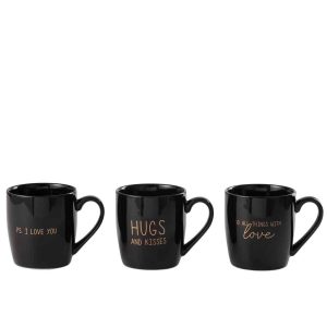MUG LOVE CERAMIC BLACK ASSORTMENT OF 3