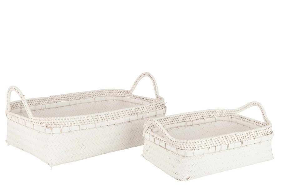 SET OF 2 TRAYS BAMBOO WHITE