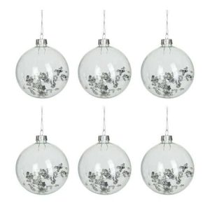 BOX OF 6 BAUBLES ROUND DECO INTERIOR TRANSPARENT