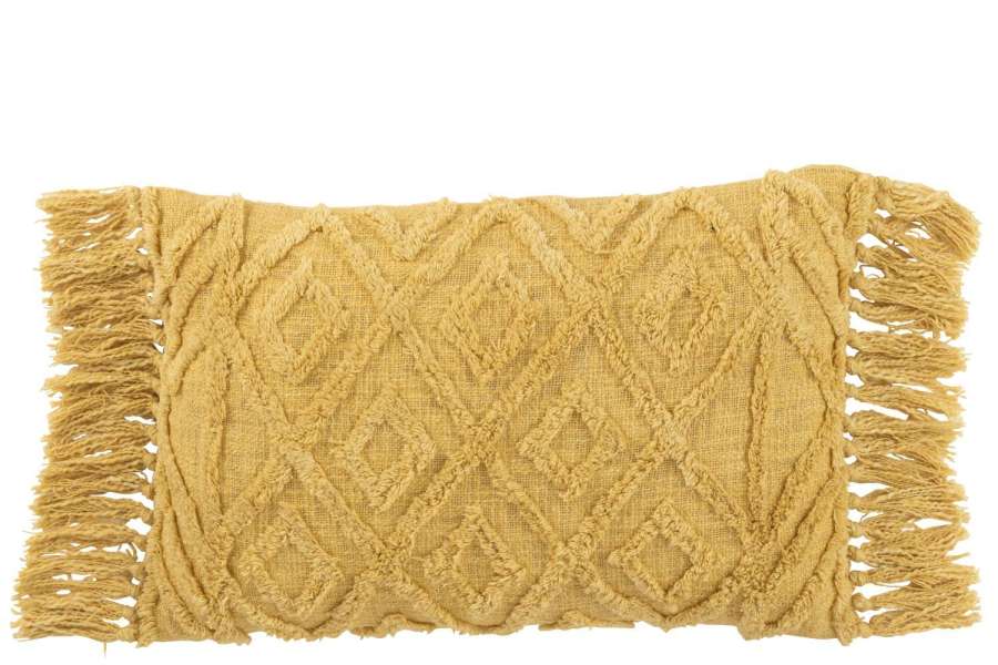 CUSHION TASSEL COTTON MUSTARD LONG
