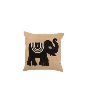 KUSSEN OLIFANT TEXTIEL NATUREL/ZWART SMALL