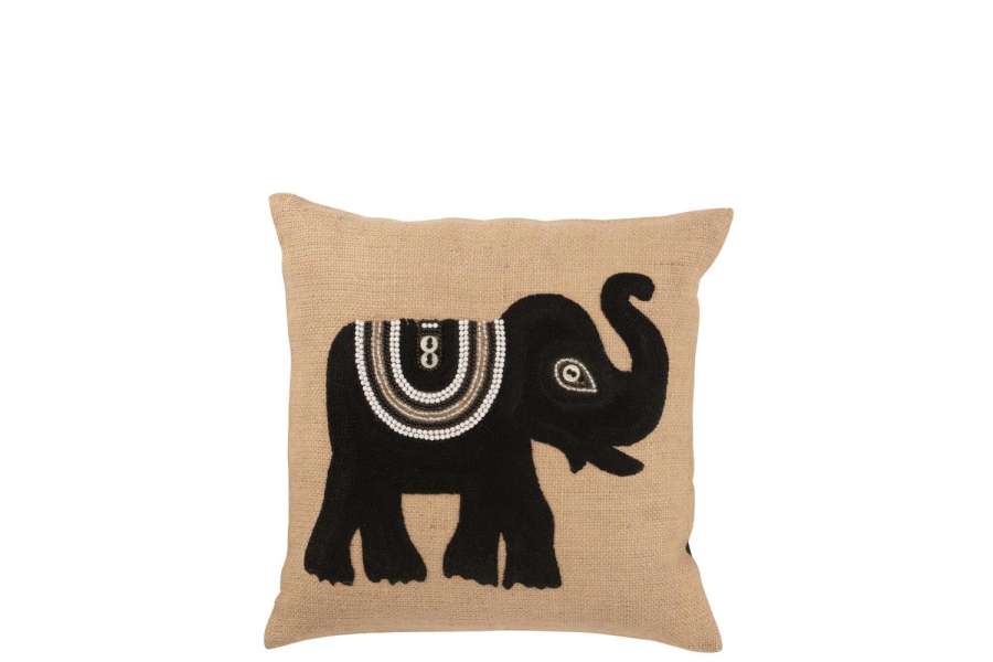 KUSSEN OLIFANT TEXTIEL NATUREL/ZWART SMALL