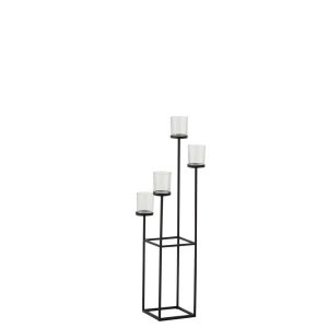 CANDLE HOLDER 4 PARTS METAL/GLASS BLACK