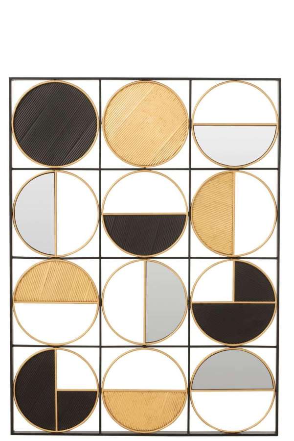 WALL DECORATION ROUNDS IRON/GLASS GOLD/BLACK