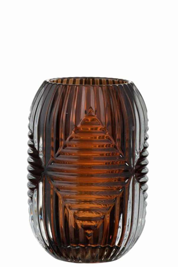 TEALIGHT HOLDER HIGH LINES GLASS BROWN