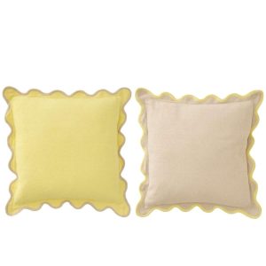 CUSHION SCALLOPED COTTON YELLOW/BEIGE ASSORTMENT OF 2