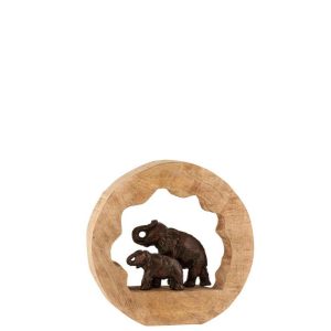FIGURE ELEPHANT+CHILD MANGO WOOD ALUMINIUM BRONZE SMALL