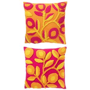 CUSHION SQUARE EMBROIDERY FLOWERS COTTON MIX ASSORTMENT OF 2