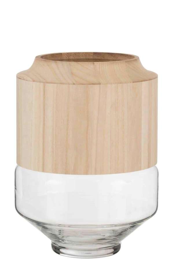 VASE ROUND HIGH WOOD/GLASS LIGHT BROWN LARGE