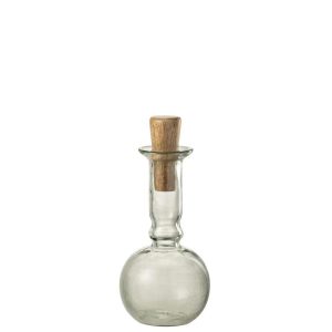 BOTTLE ROUND LONG CORK GLASS/WOOD TRANSPARENT