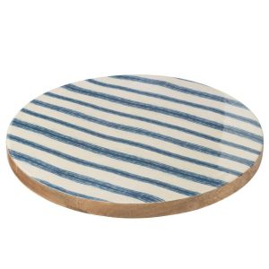 TRAY TURNING ROUND STRIPES MANGO WOOD BLUE/WHITE