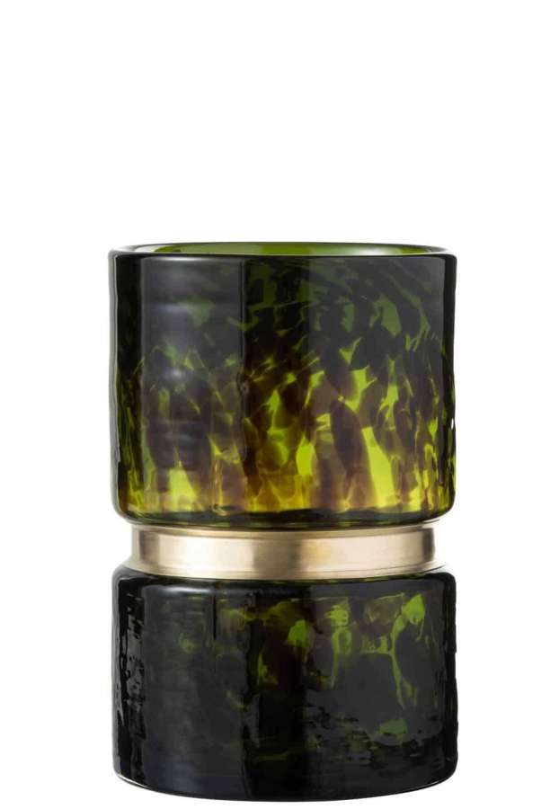 VASE SPECK GLASS GREEN/BLACK/GOLD SMALL