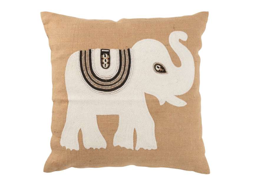 KUSSEN OLIFANT TEXTIEL NATUREL/WIT LARGE