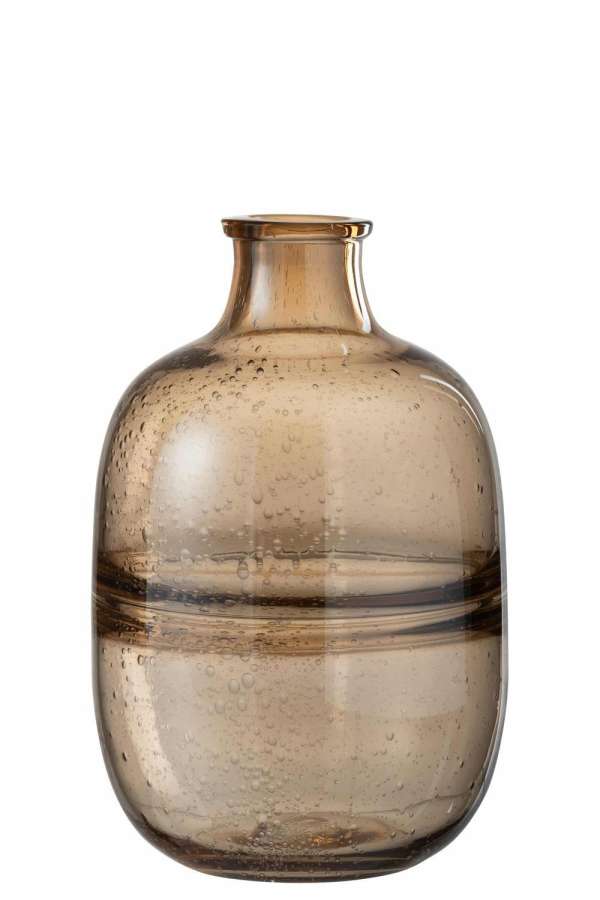 VASE ROUND RIDGE GLASS AMBER SMALL