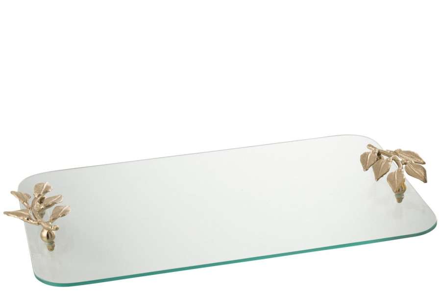 TRAY LEAF GLASS/IRON TRANSPARENT/GOLD