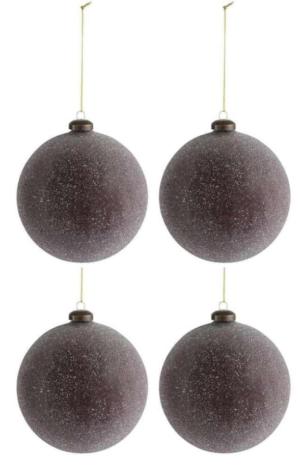 BOX OF 4 CHRISTMAS BALL PEARLS GLASS BORDEAUX LARGE