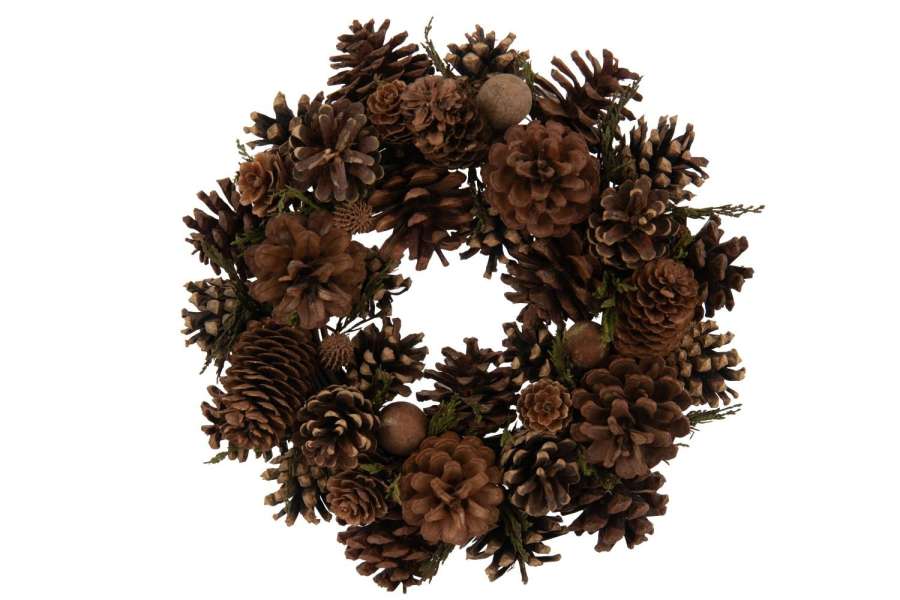 WREATH PINE CONE DRY FLOWER DARK BROWN