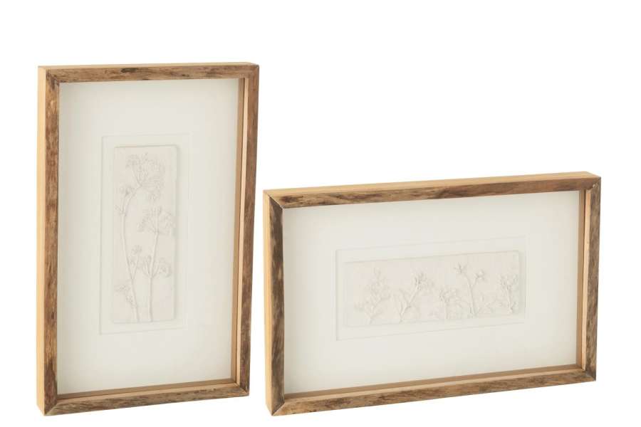 WALL DECORATION PURE MDF/FIRON WOOD BROWN/WHITE ASSORTMENT OF 2