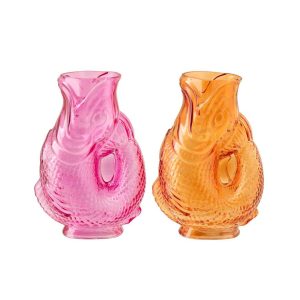 VASE FISH GLASS PINK/ORANGE ASSORTMENT OF 2