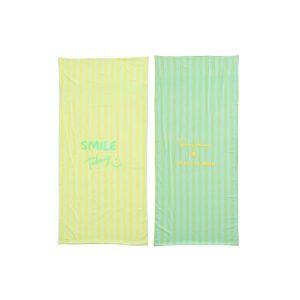 BEACH TOWEL SUNSHINE/SMILE STRIPED COTTON MULTI ASSORTMENT OF 2