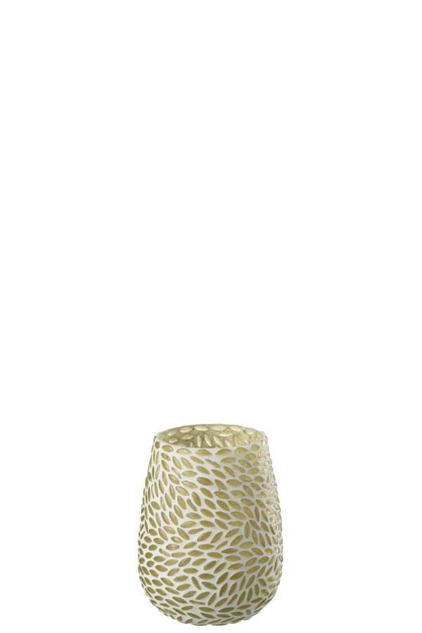 TEALIGHT HOLDER MOSAIC GLASS GREEN/WHITE SMALL