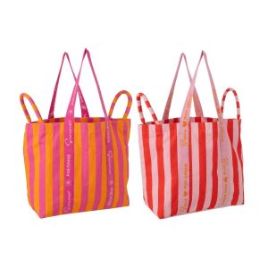 BEACH BAG SUMMER/BISOUS STRIPED COTTON MULTI ASSORTMENT OF 2