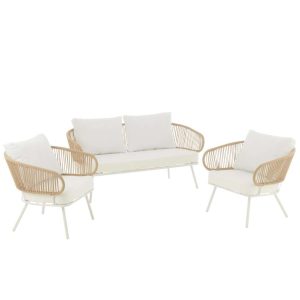 SET OF 3 CHAIRS POA STEEL/RATTAN WHITE