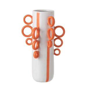 JAR DECORATIVE RINGS CERAMIC WHITE/ORANGE